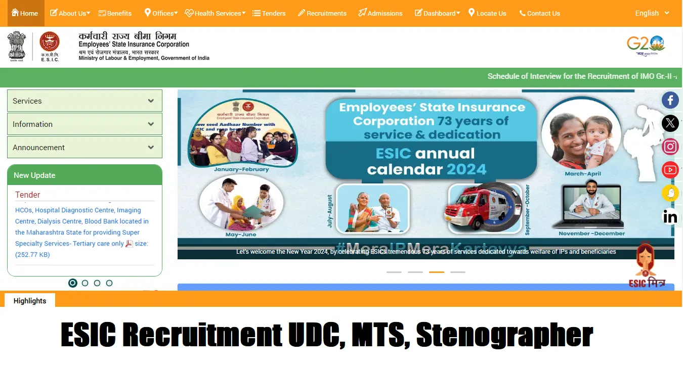 ESIC Recruitment 2024 UDC, MTS, Steno